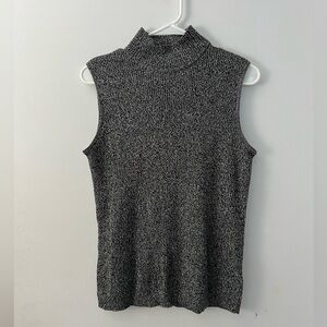 Dana Buchman Grey & Black Sleeveless Turtleneck Knit Top - Size L